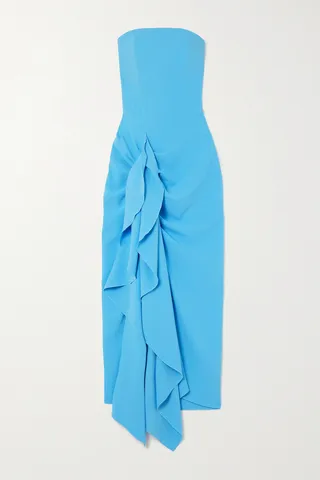 Solace London - Mila Asymmetric Strapless Draped Crepe Dress - Blue