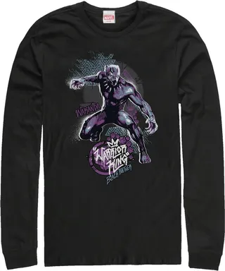 Men's Marvel Black Panther 2018 Paw Prints Long Sleeve Shirt - Black - Medium