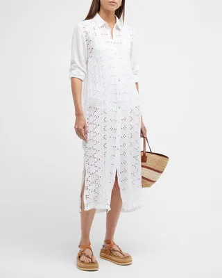 Button-Down Linen Eyelet Maxi Dress