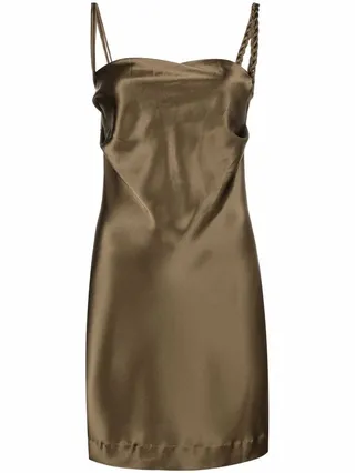 Braided-Strap Satin Mini Dress