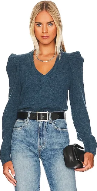Lara Puff Shoulder V Neck Sweater