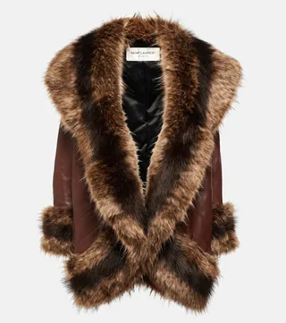 Faux fur-trimmed leather coat