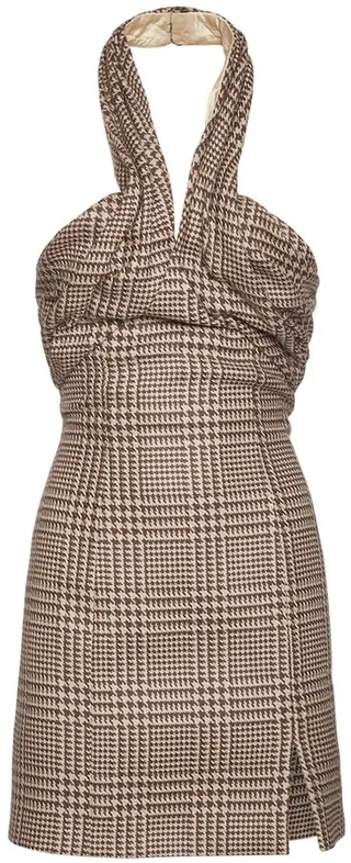 Prince of Wales wool halter neck dress