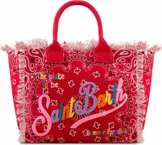 Vanity Canvas Shoulder Bag With Red Bandanna Print