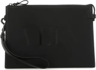 Clutch realized in smooth calf leather characterized by tonal VLTN printed logo on the front and embossed logo at the back.