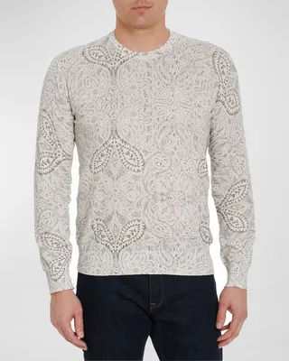 Men's Taurus Linen-Cotton Damask Sweater