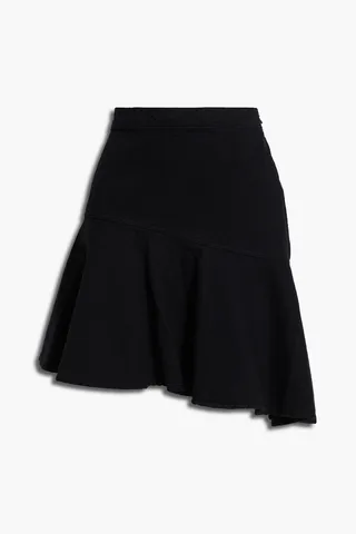 Yama asymmetric ruffled denim mini skirt