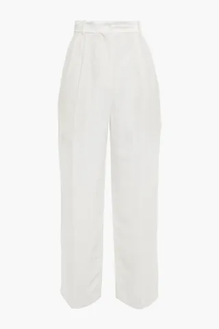 Pleated slub-woven wide-leg pants