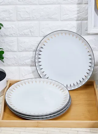 Set Of 4 Coupe Dinner Plate Deco Glam - Black/Gold In Mail Order Packaging