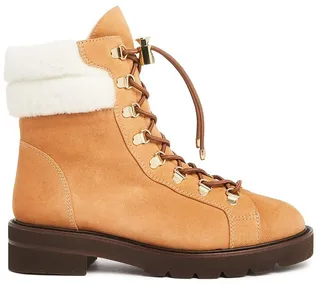 Stuart Weitzman Fur-Trimmed Lace-Up Boots