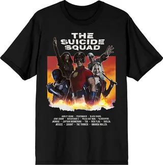 The Suicide Squad Movie Characters Black Short Sleeve Shirt- L