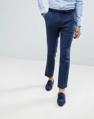 ASOS DESIGN wedding slim suit pants in blue wool mix twill
