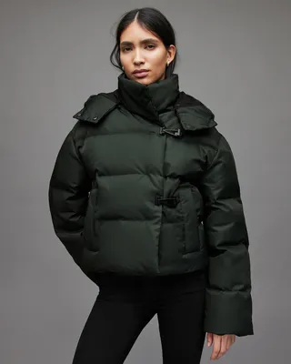 Allais High Collar Quilted Puffer Jacket - Forest Green