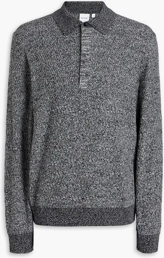 Ribbed merino wool polo sweater