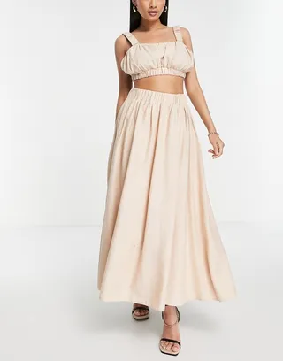 ASOS EDITION full linen midi skirt in stone