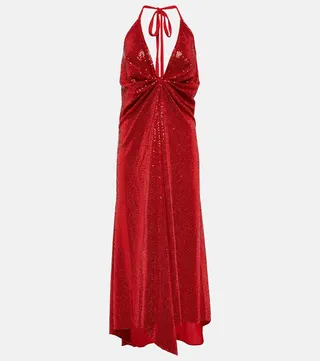 Sequined gathered midi dress