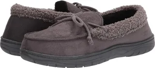Hanes Hanes Men's Moccasin Slipper House Shoe with Indoor Outdoor Memory Foam Sole Fresh Iq Odor Protection (Grey Moc) Men's Slippers