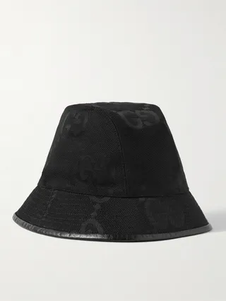 Leather-Trimmed Monogrammed Cotton-Blend Canvas Bucket Hat