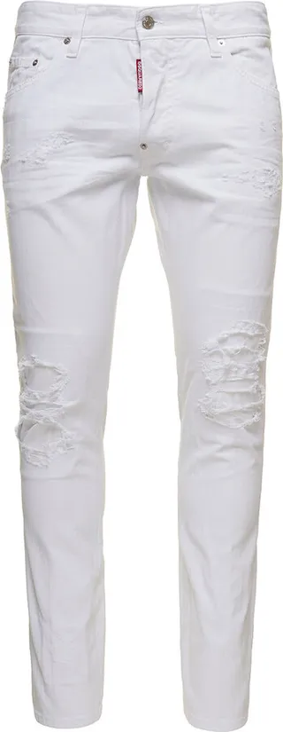 'skater' White Skinny Jeans With All-over Rips In Cotton Denim Man Dsquared2