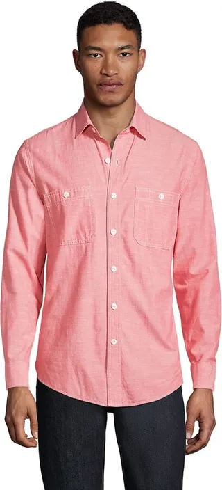 Lands' End Men's Traditional Fit Chambray Work Shirt - Medium - Soft Mojave Rose Chambray