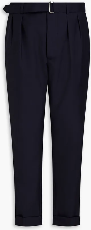 Pierre pleated belted wool-canvas suit pants