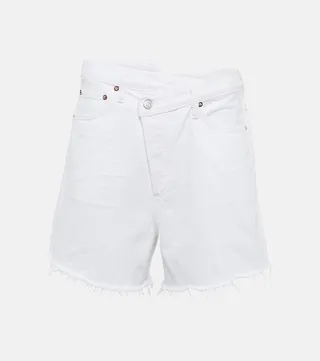 Criss Cross asymmetric denim shorts