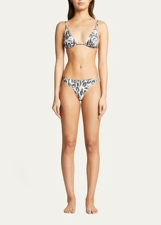 Metallic Animal-Print Mini Brief Bikini Bottoms - Recycled Nylon