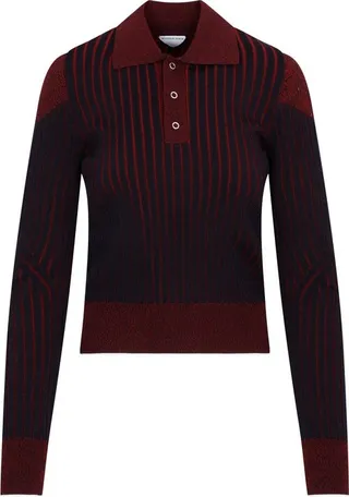 Bottega Veneta Striped Knitted Long Sleeved Polo Shirt