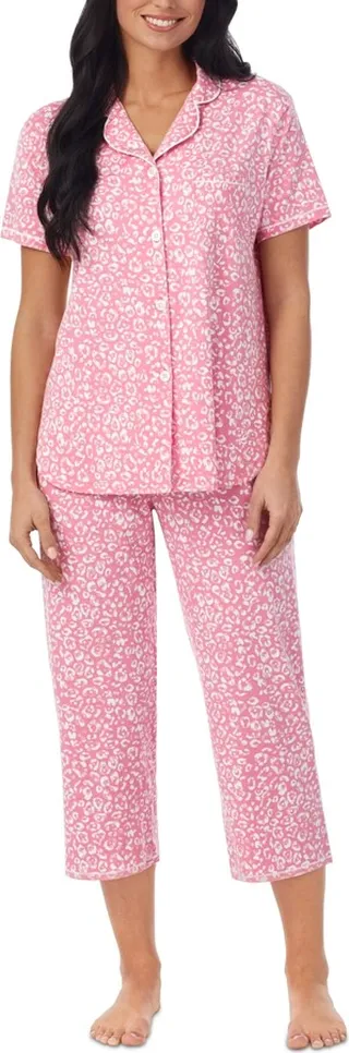 Cuddl Duds Women's Printed Notched-Collar Capri Pajama Set