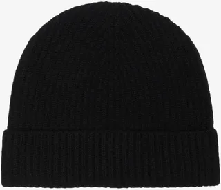 Black Ribbed Cashmere Beanie Hat