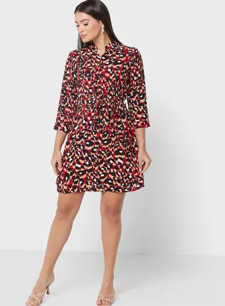Printed Collar Neck Dress