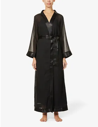 Womens Black arcella Satin-trim Chiffon Kimono