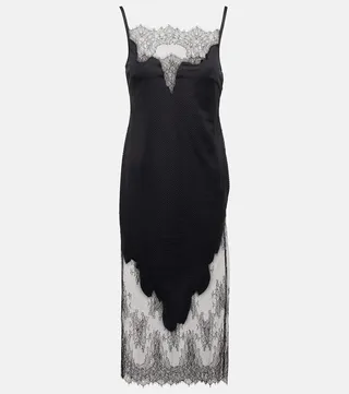 Lace-insert mesh jersey slip dress