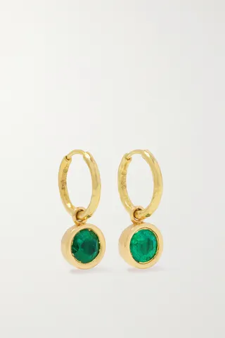 Octavia Elizabeth - Charms 18-karat Recycled Gold Emerald Hoop Earrings - One size