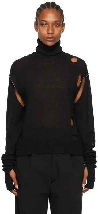 MM6 Maison Margiela Black Distressed Turtleneck
