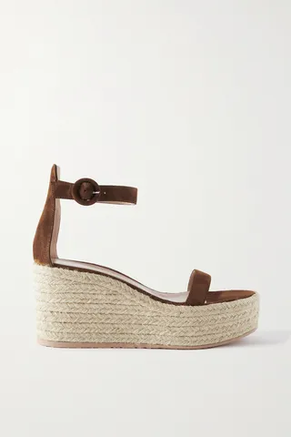 Gianvito Rossi - 45 Suede Espadrille Wedge Sandals - Brown