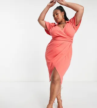 ASOS DESIGN Curve twist front midi shirt dress in coral