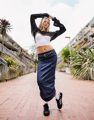 ASOS DESIGN cargo midi skirt in navy