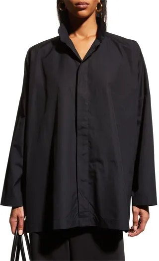 Wide Double Stand Collar Shirt - Long