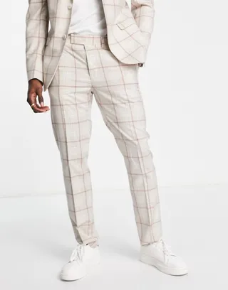 Topman skinny suit pants in pink check