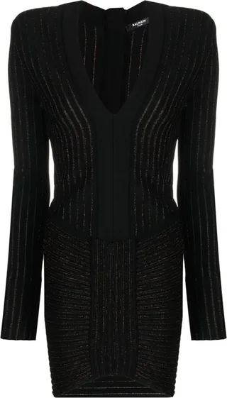 ribbed V-neck mini dress
