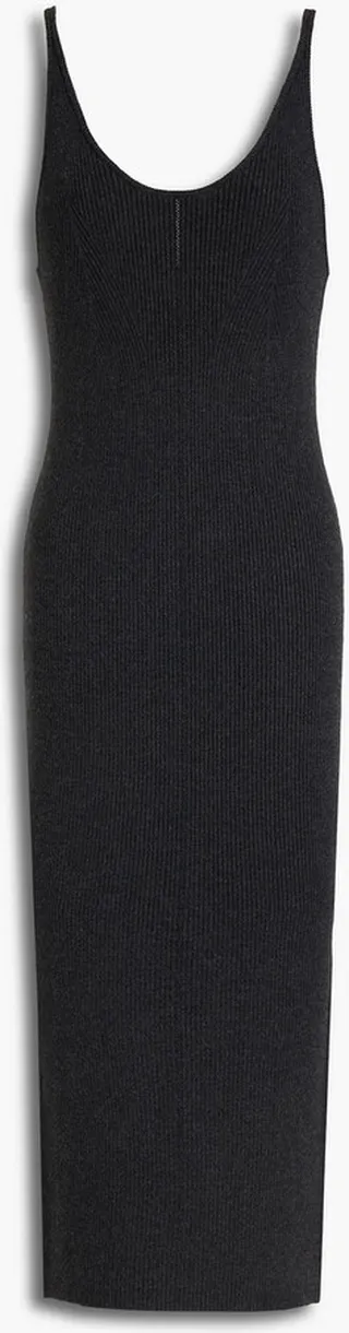 Mélange ribbed-knit midi dress