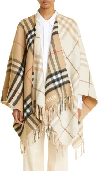 Giant Split Check Wool & Cashmere Cape