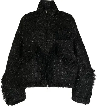 Stand-Collar Tweed Bomber Jacket