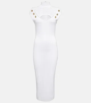 Mesh-trimmed midi dress