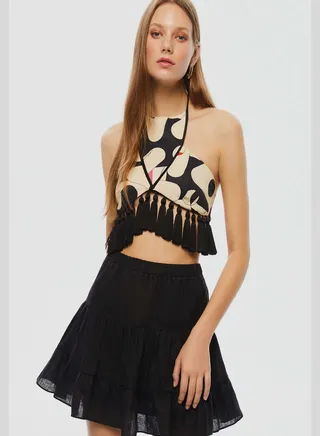 Ruffle Detail High Waist Skirt