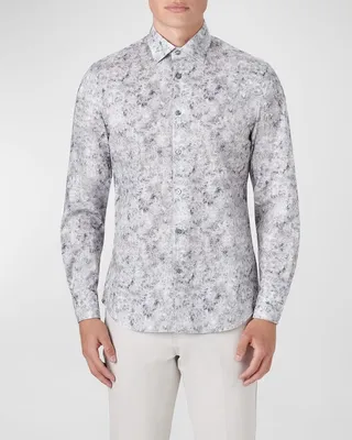 Men's Marble-Print Stretch Sport Shirt