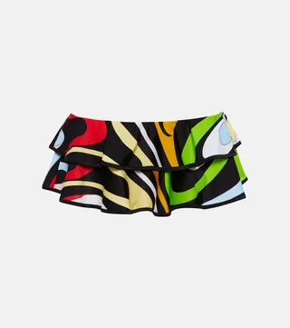 Ruffle-trimmed printed bikini bottoms