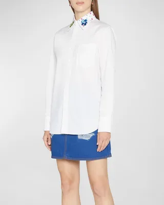Floral Sequin Collared Poplin Shirt