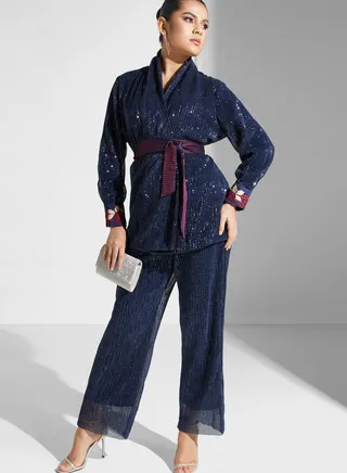 Surplice Neck Sequin Set